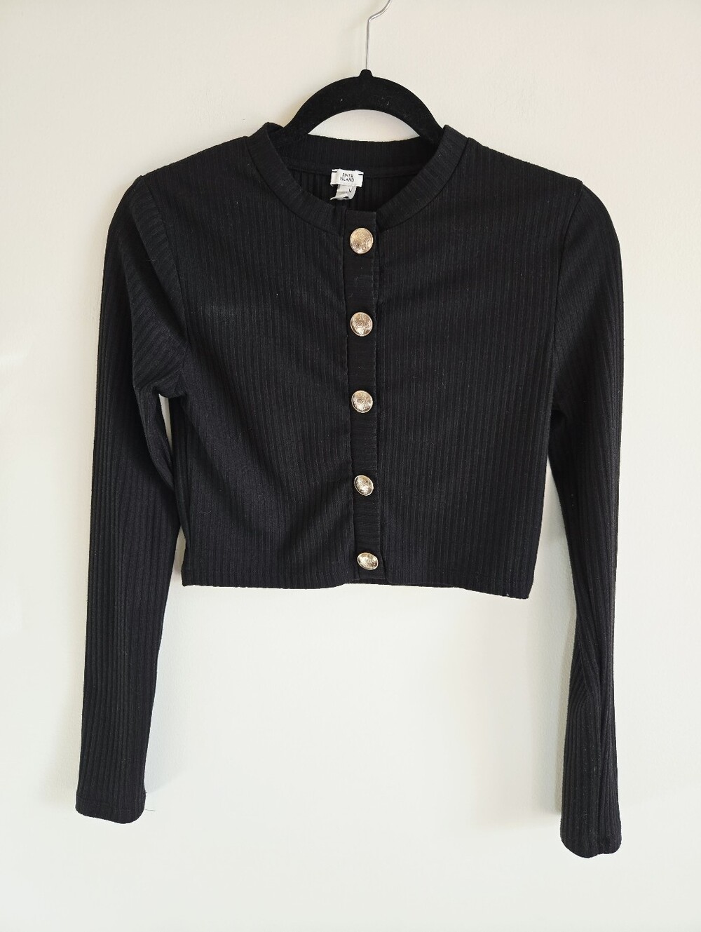 RIVER ISLAND | US 4 Ribbed Cropped Cardigan | black